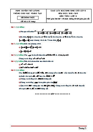 Đề giao lưu học sinh sinh giỏi môn Toán Lớp 8 - Năm học 2018-2019 - Phòng GD&ĐT Phú Lương (Có đáp án)