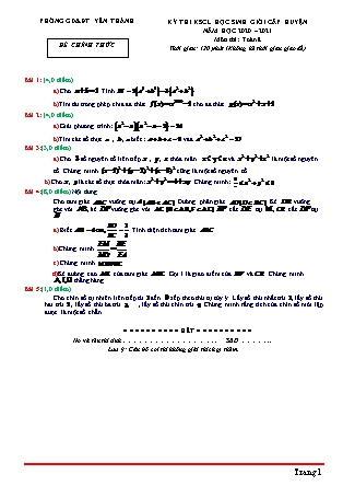 Đề thi chọn học sinh giỏi huyện môn Toán Lớp 8 - Năm học 2020-2021 - Phòng GD&ĐT Yên Thành (Có đáp án)