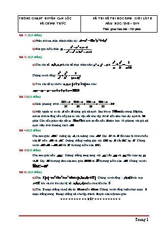 Đề thi học sinh giỏi môn Toán Lớp 8 - Năm học 2018-2019 - Phòng GD&ĐT Can Lộc (Có đáp án)