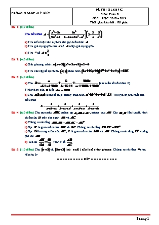 Đề thi olympic cấp huyện môn Toán Lớp 8 - Năm học 2018-2019 - Phòng GD&ĐT Mỹ Đức (Có đáp án) Đề thi olympic cấp huyện môn Toán Lớp 8 - Năm học 2018-2019 - Phòng GD&ĐT Mỹ Đức (Có đáp án)