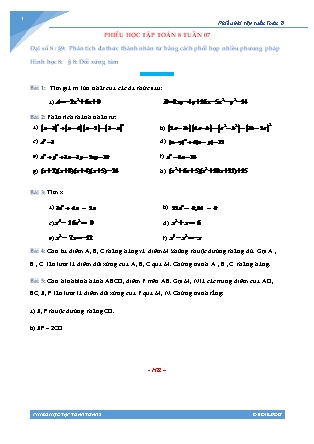 Phiếu học tập Toán 8 - Tuần 07 (Có đáp án)