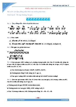 Phiếu học tập Toán 8 - Tuần 13 (Có đáp án)