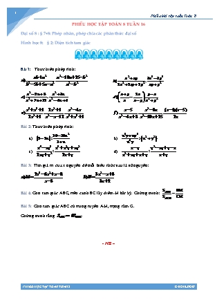 Phiếu học tập Toán 8 - Tuần 16 (Có đáp án)