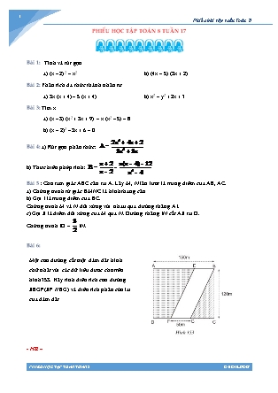 Phiếu học tập Toán 8 - Tuần 17 (Có đáp án)