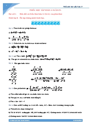 Phiếu học tập Toán 8 - Tuần 18 (Có đáp án)