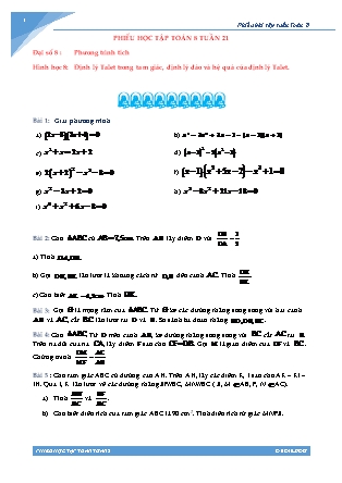 Phiếu học tập Toán 8 - Tuần 21 (Có đáp án)