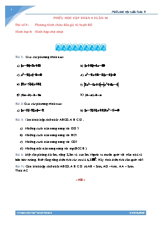 Phiếu học tập Toán 8 - Tuần 30 (Có đáp án)