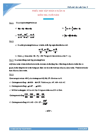 Phiếu học tập Toán 8 - Tuần 34 (Có đáp án)