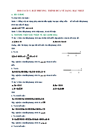 Tài liệu Dạy ngoài, dạy thêm tại nhà môn Đại số Lớp 8 - Chương IV, Chủ đề 5: Bất phương trình đưa về dạng bậc nhất (Có đáp án)