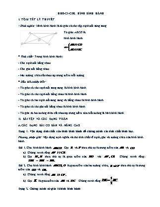 Tài liệu Dạy ngoài, dạy thêm tại nhà môn Hình học Lớp 8 - Chương I, Chủ đề 8: Hình bình hành (Có đáp án)