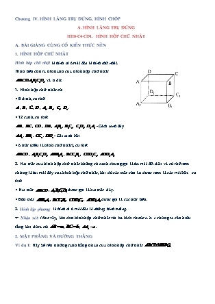 Tài liệu Dạy ngoài, dạy thêm tại nhà môn Hình học Lớp 8 - Chương IV, Chủ đề 1: Hình hộp chữ nhật (Có đáp án)