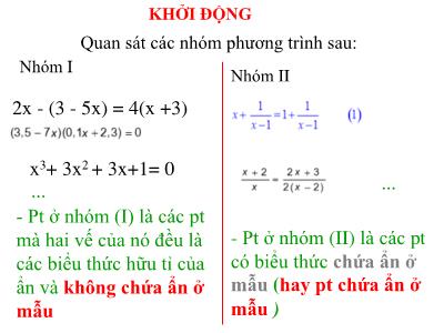 Bài giảng Đại số 8 - Tiết 26: Phương trình chứa ẩn ở mẫu - Trường Tiểu học Xương Giang