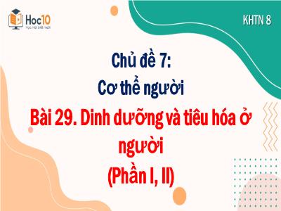 Bài giảng Khoa học tự nhiên 8 (Sinh học) - Chủ đề 7: Cơ thể người - Bài 29: Dinh dưỡng và tiêu hóa ở người (Phần I, II) - Trường Tiểu học Xương Giang (Cánh diều)