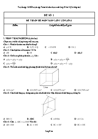 Tuyển tập 10 Đề luyện tập Toán hè cho học sinh Lớp 8 lên 9 (Có đáp án)